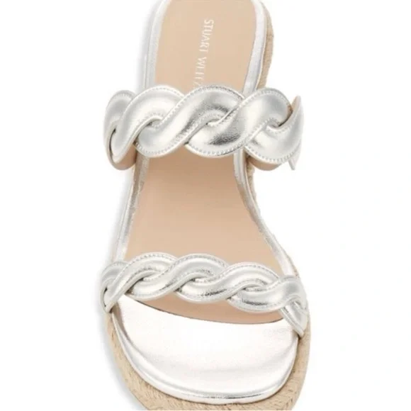 Stuart Weitzman Silver Twist‎ Espadrille Wedge Sandals